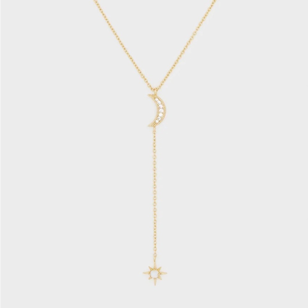 Luna Lariat Necklace in White Opalite, White CZ & Gold